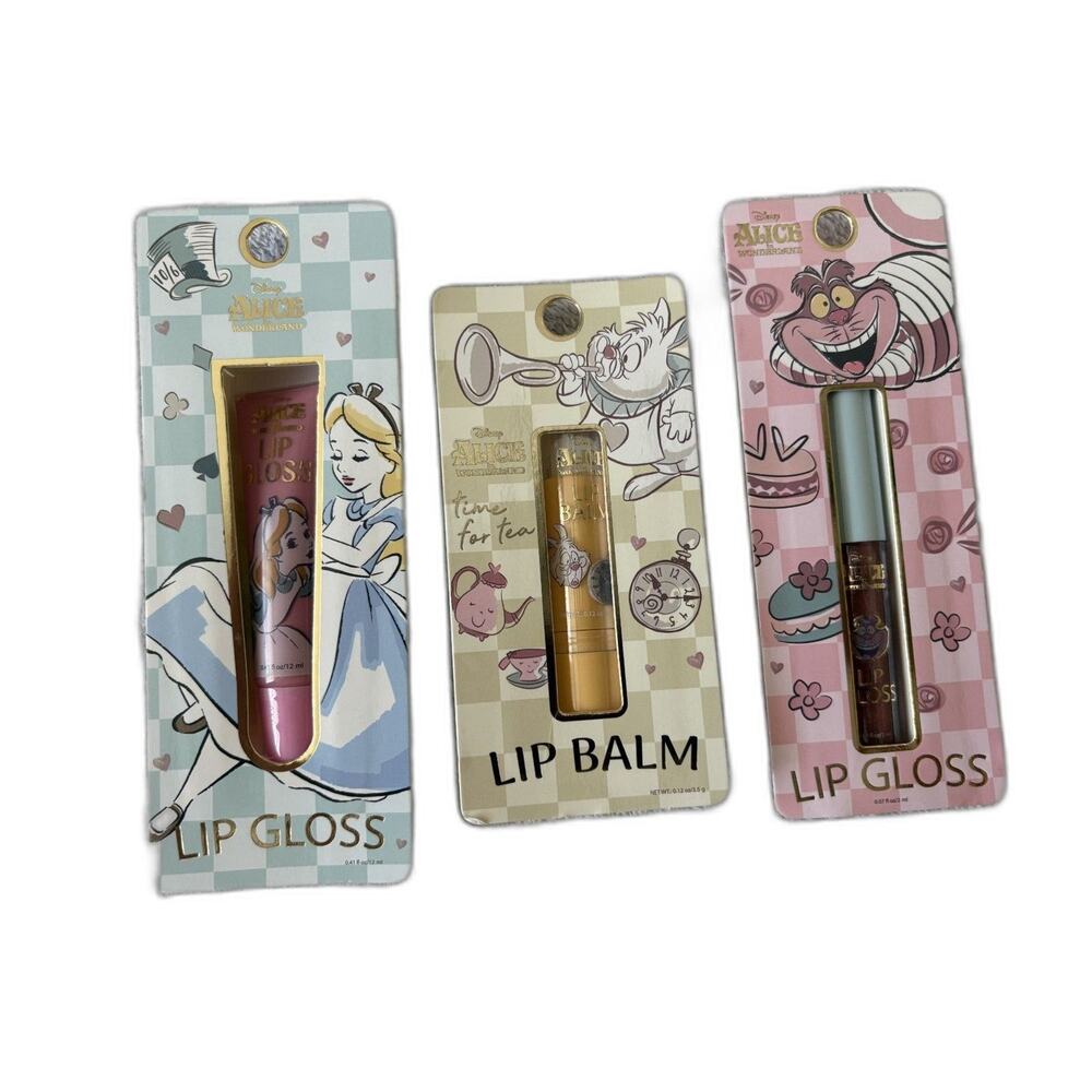 Disney Alice in Wonderland Lip Gloss & Lip Balm Set 3pc NEW